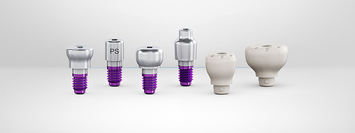 CAMLOG Gingivaformer Arrangement Das Banner zeigt die Gingivaformer des CAMLOG Implantats. Neu: anatomisch vorgeformte CAMLOG Gingivaformer