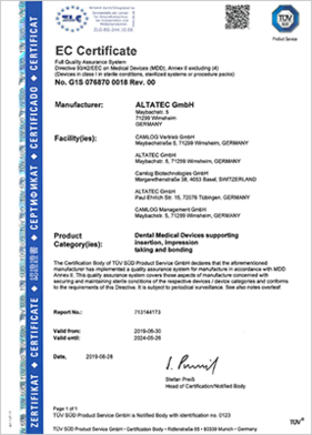 Zertifikat Camlog ALTATEC EG G1S