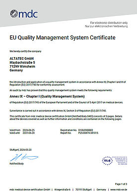 Zertifikat Annex IX – mdc EU Quality Management System Certificate